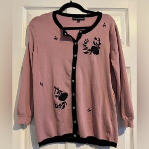 Catherine MaLandrino Pink Cardigan with Black Embroidered Detail